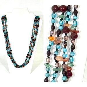 Multi-colored stone and alpaca silver four-strand 26" necklace.